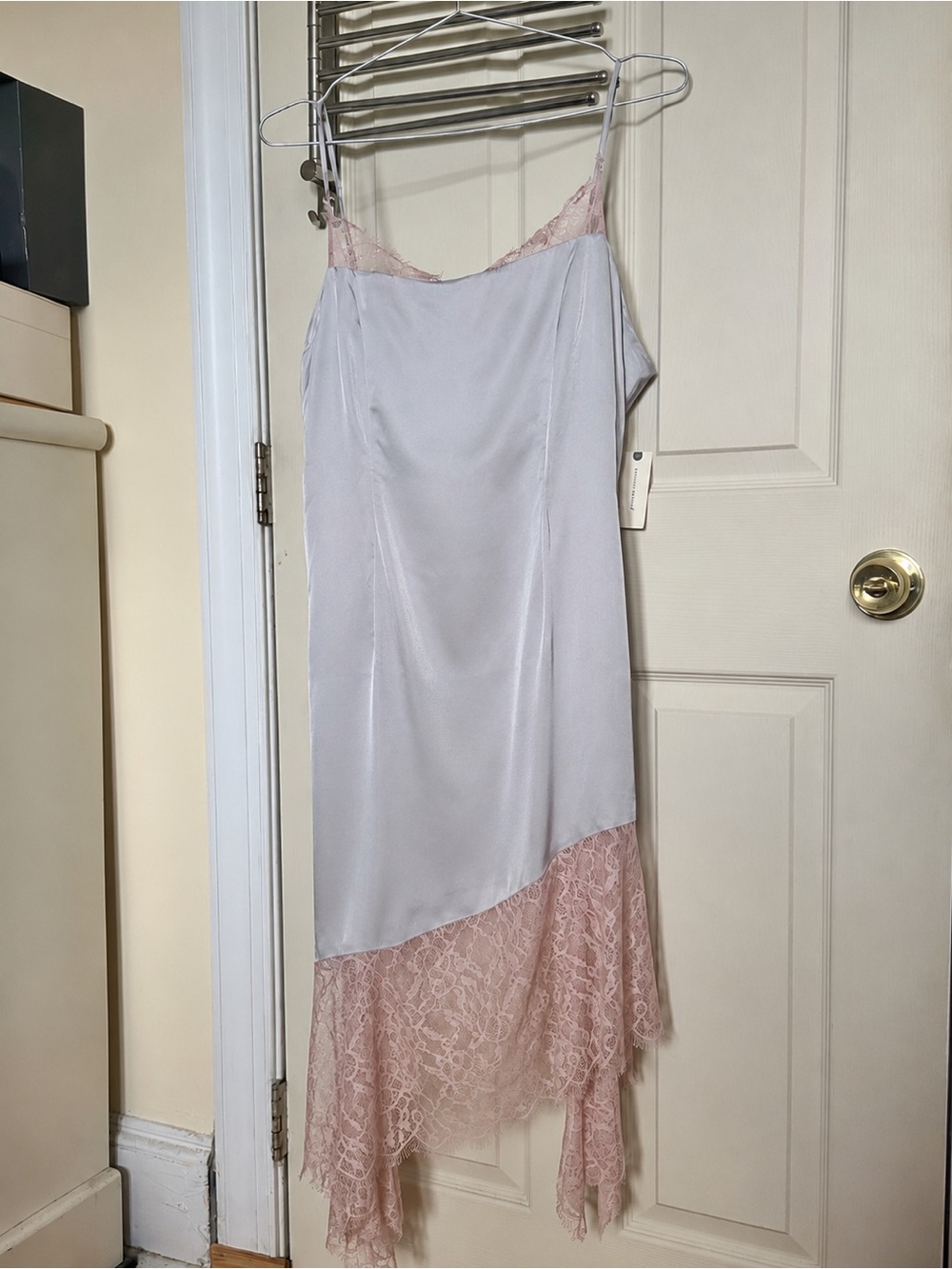 Anthropologie Pale Lavender Slip Dress with Dusty Rose Lace Trim